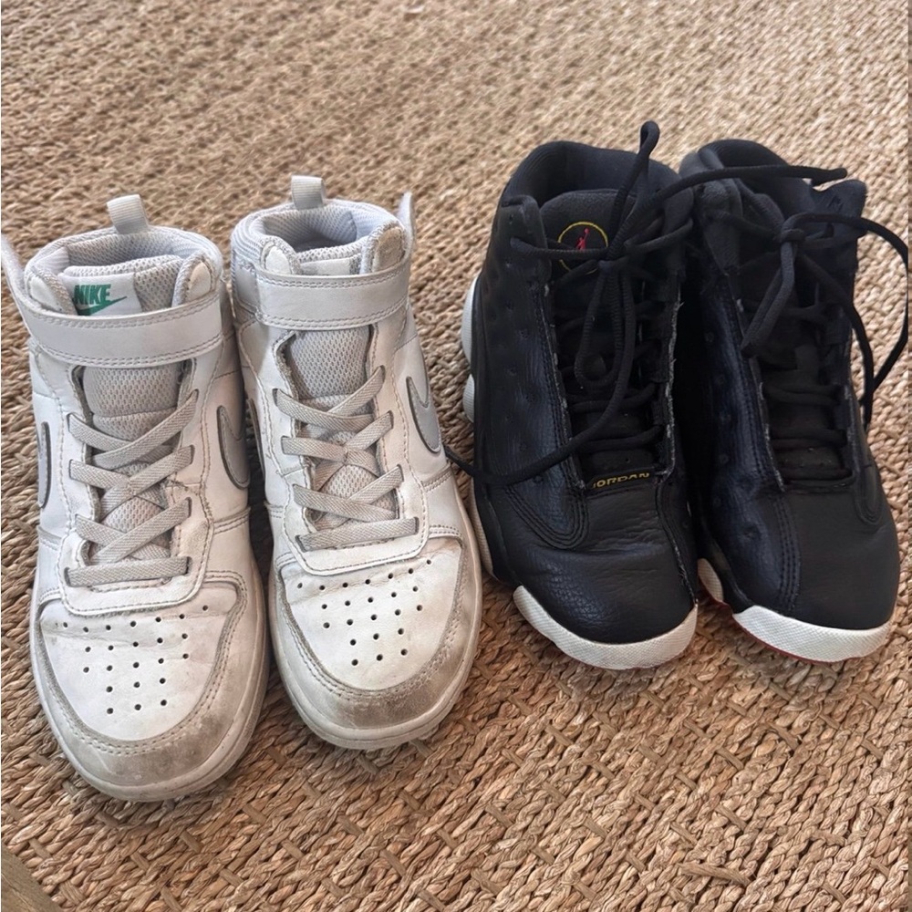 GUC Boys sz13 Nike Kids White and Black High-Top Sneakers Pair